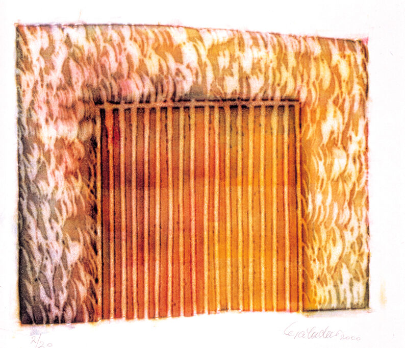 Kubus 2000, 38 x 44 cm, Walzen-Frottage Johann Feilacher